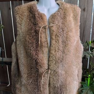 Vintage Cheyenne Tan & Cream Faux Fur Vest Sz Lg